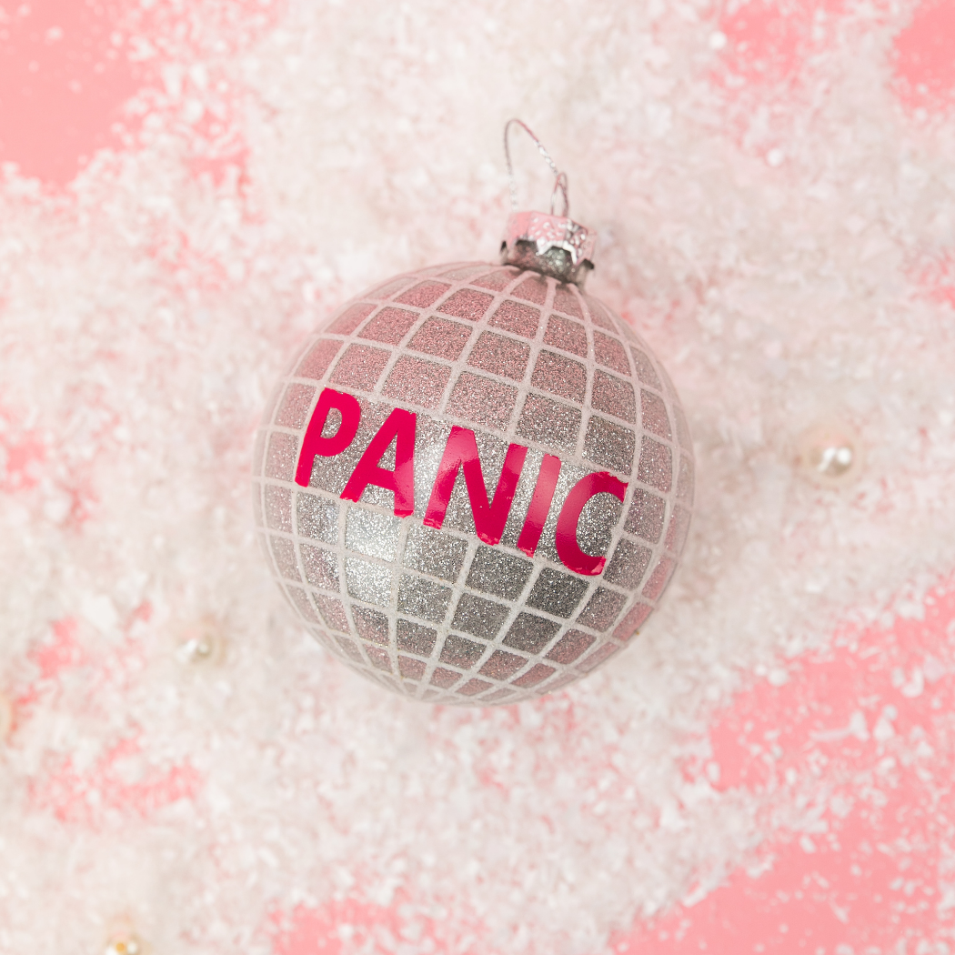 Panic - Funny Glitter Disco Glass Ornament
