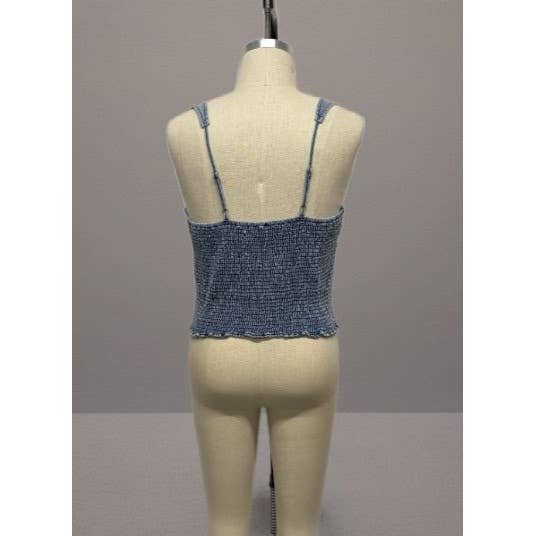 PLUS SIZE DENIM SQUARE NECK CORSET STYLE TANK TOP: Light Wash / 1X