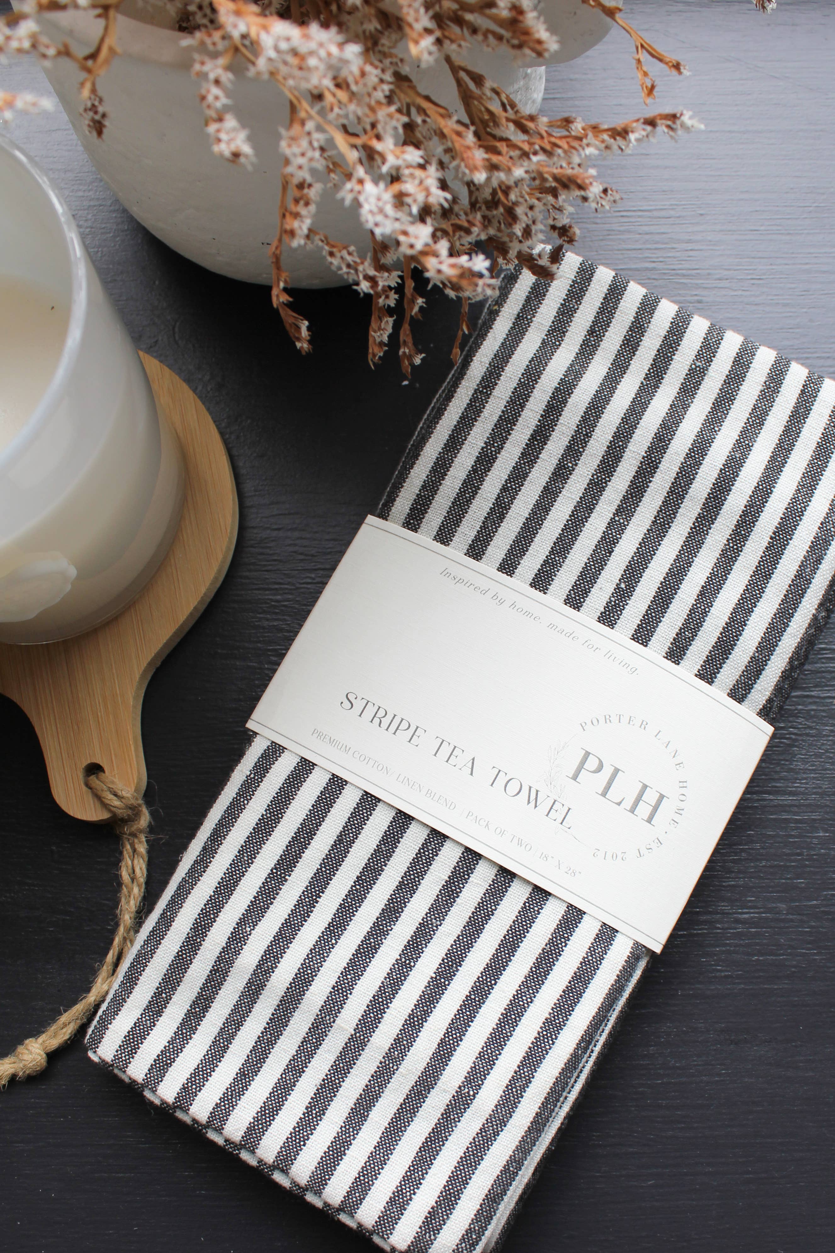 Stripe Tea Towel Set: Black