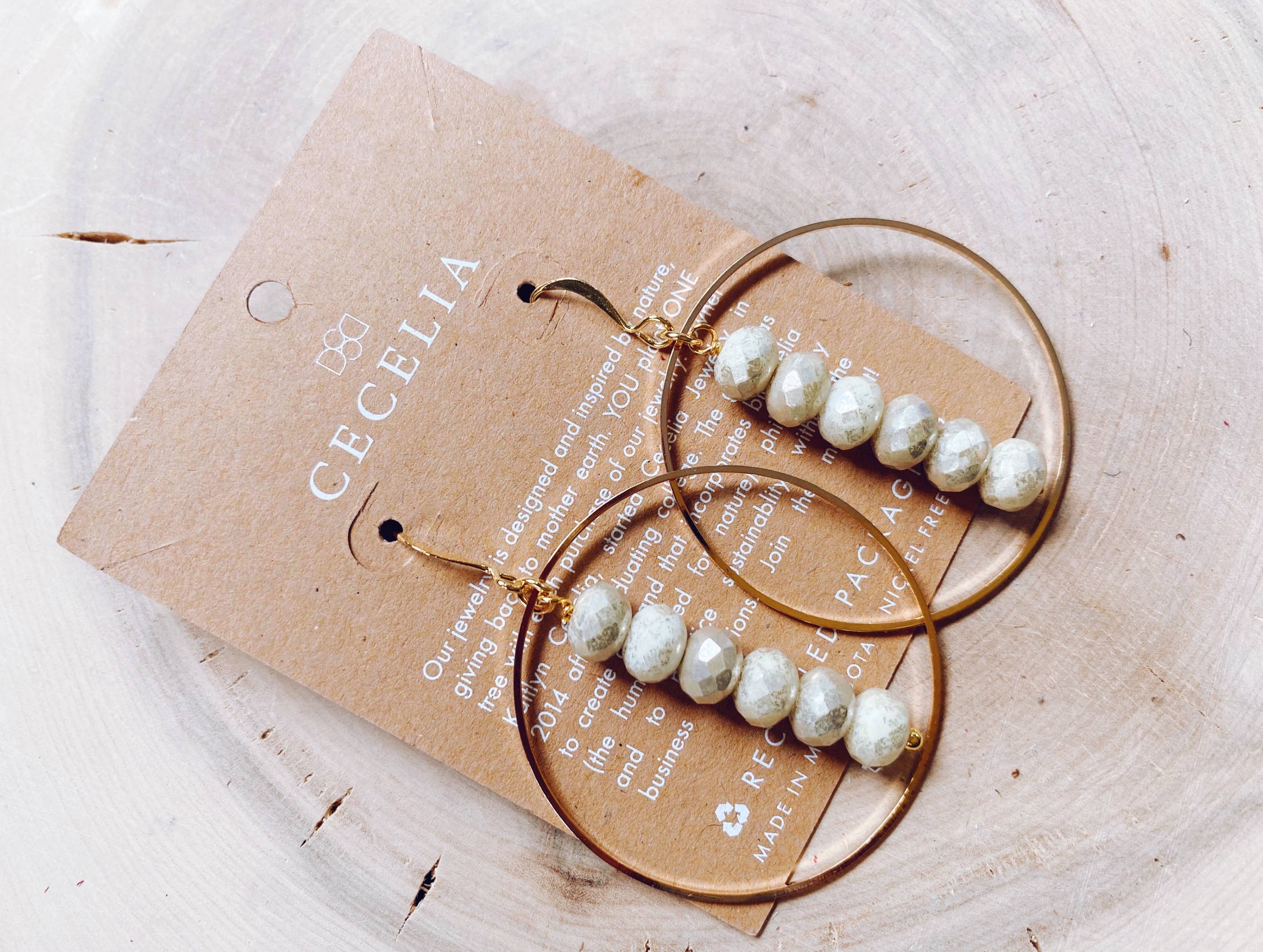 Gemstone and Gold Plated Drop Hoop Earring : Black