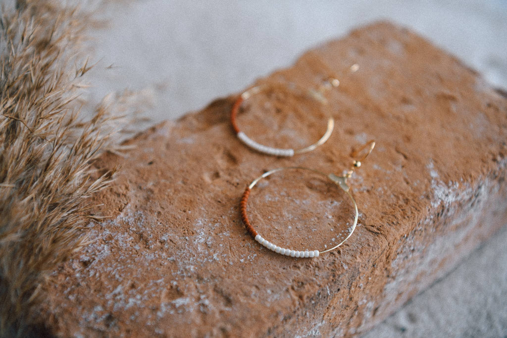 Seed Bead Half and Half Hoop Earring : Black