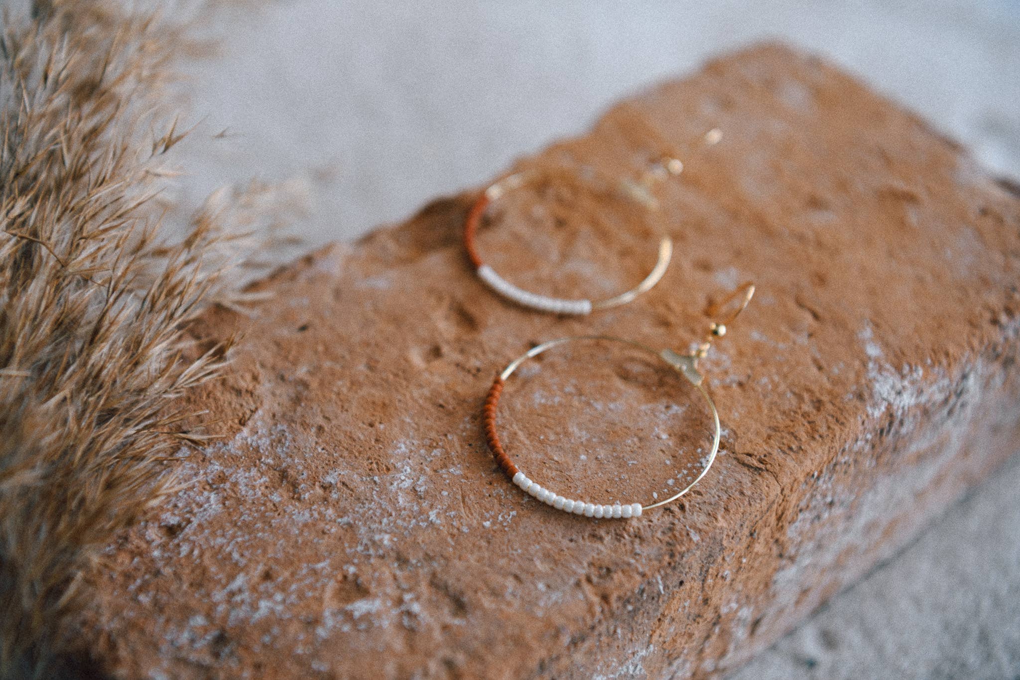 Seed Bead Half and Half Hoop Earring : Black