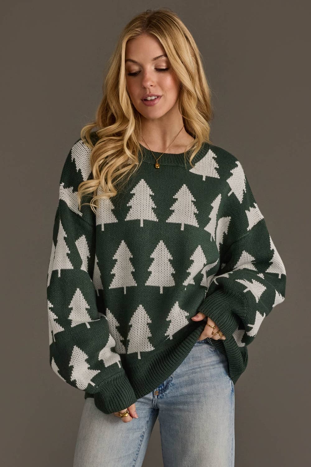 Green & White Tree Sweater