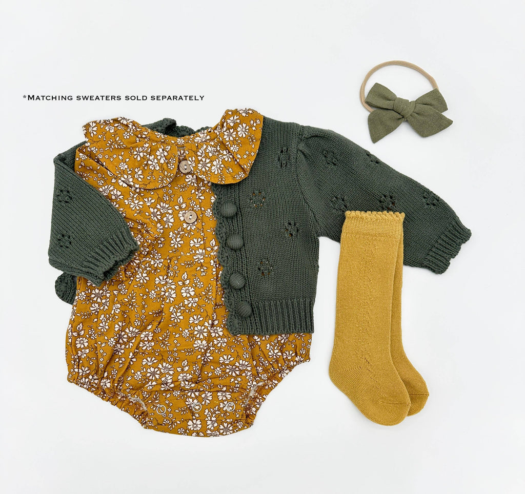 Mustard Floral Romper Set: D. 3pc Brown / 3-6 months