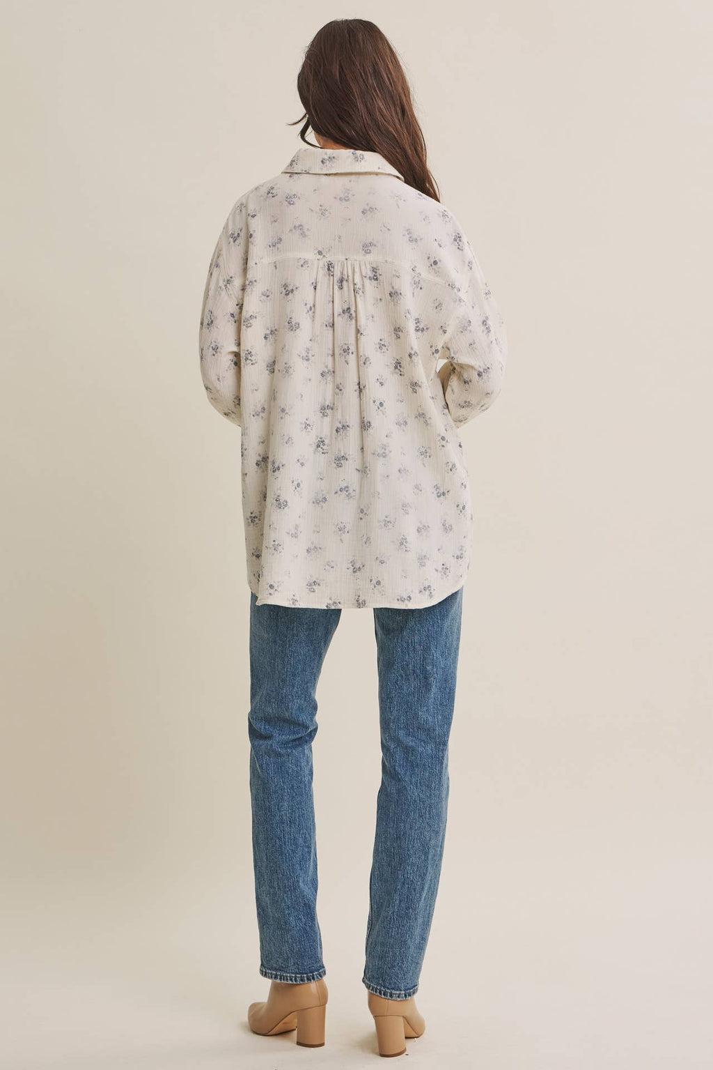 SOFT BREEZE FLORAL COTTON GAUZE RELAXED FIT SHIRT