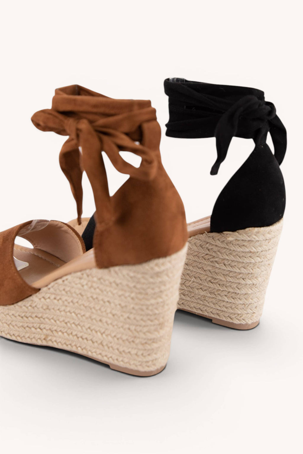 CHELLA-42 Summer Tie-Up Espadrille Wedges: BLACK / A12