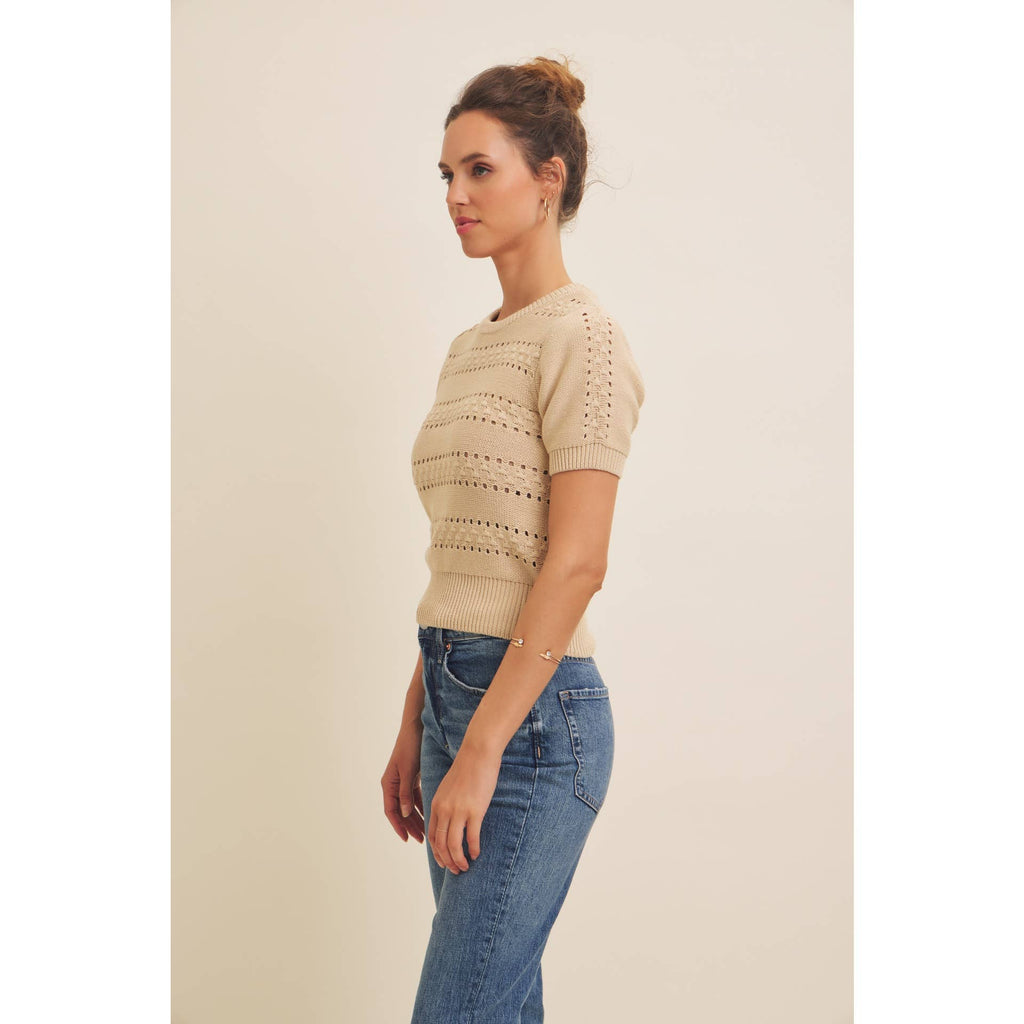 SOFT NOD TO VINTAGE POINTELLE COTTON SWEATER TOP