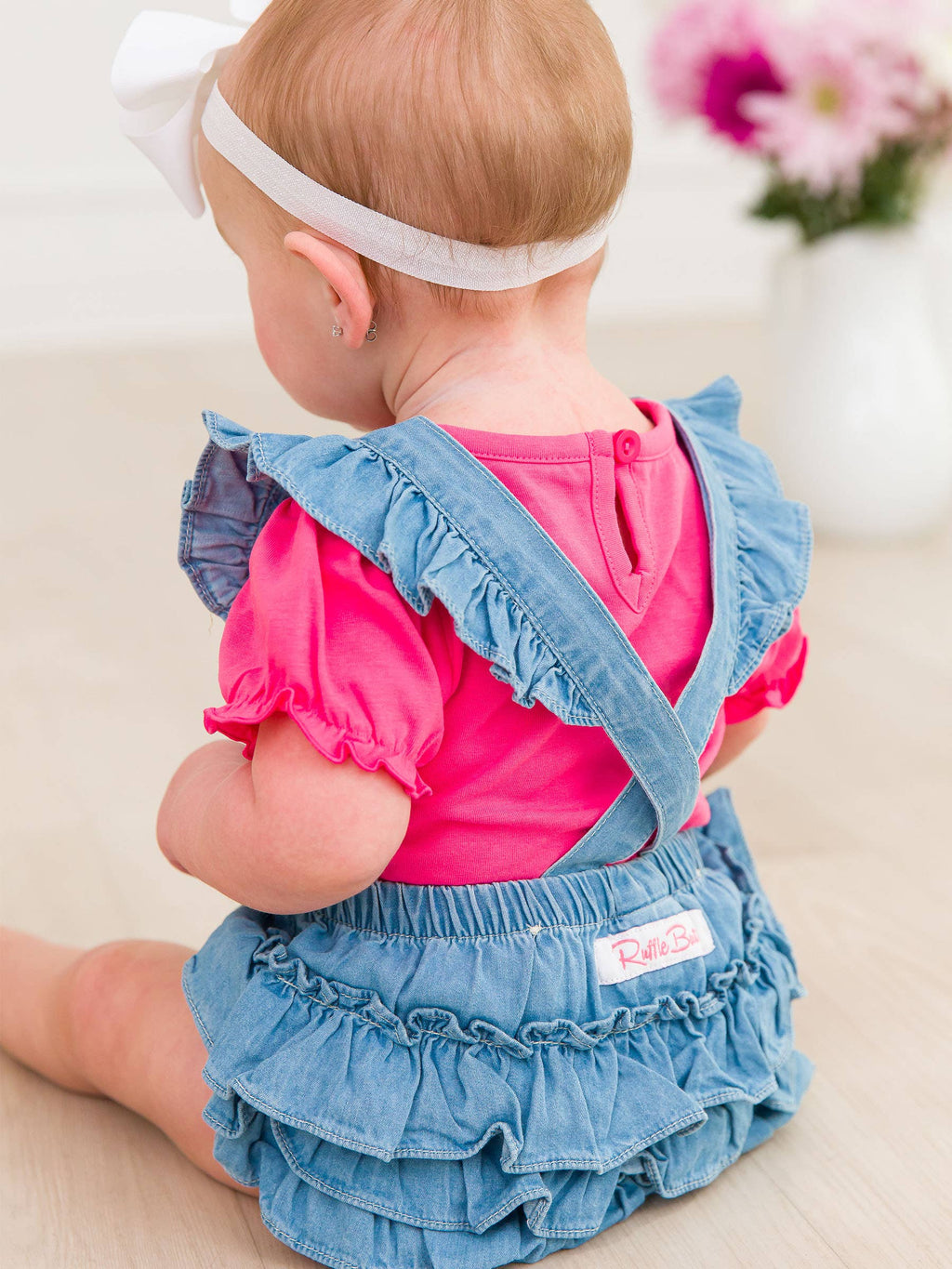 Baby Girls Light Wash Flutter Overall Romper