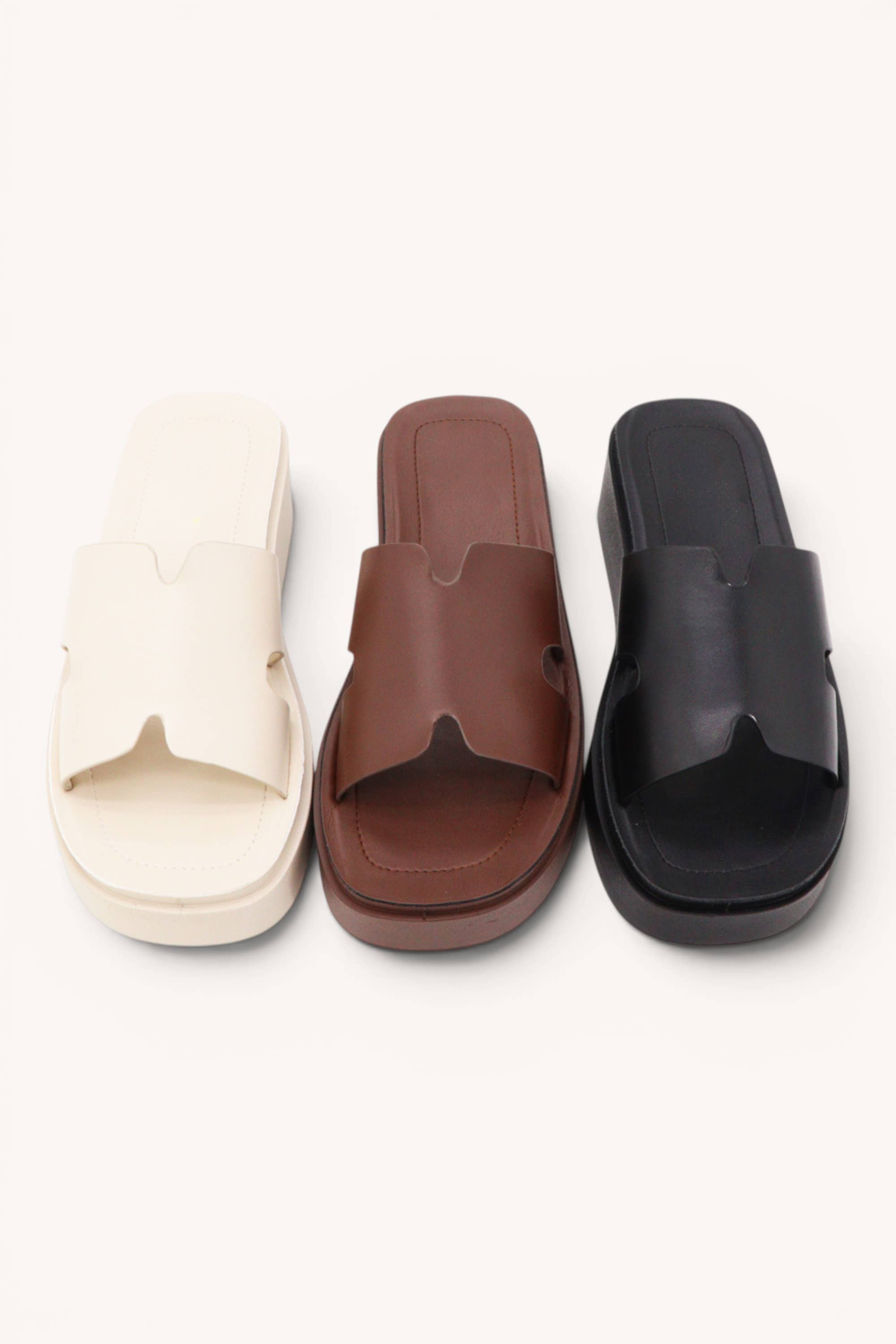 LUCK-34 H-Cut Platform Slide Sandals Trendy Everyday Flats: IVORY / A12