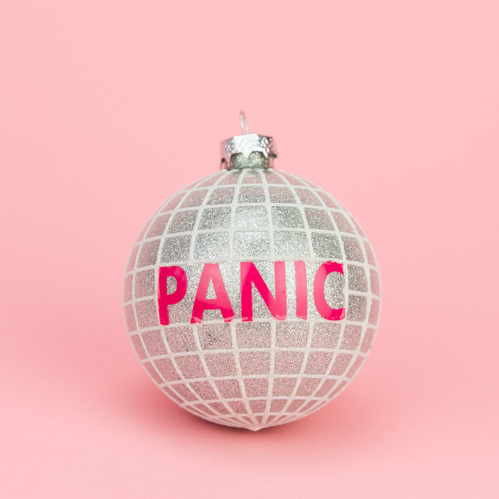Panic - Funny Glitter Disco Glass Ornament