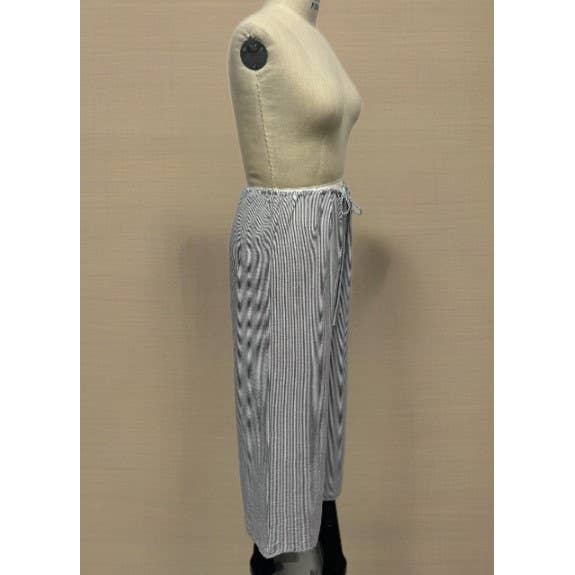 PLUS SIZE STRIPE DRAWSTRING WIDE LEG PANTS: Grey / 3X