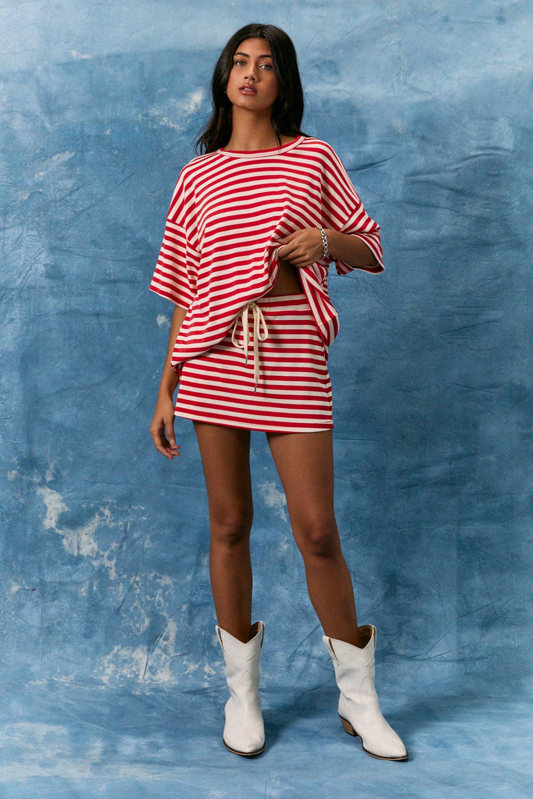 MID RISE SKORT: BROWN-WHITE STRIPE / XS