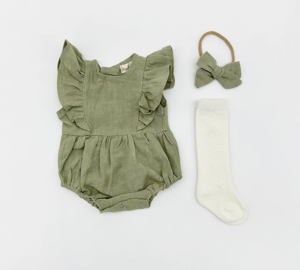 Gabriella Sleeveless Romper 3pc Set: Blush pink / 6-9 months