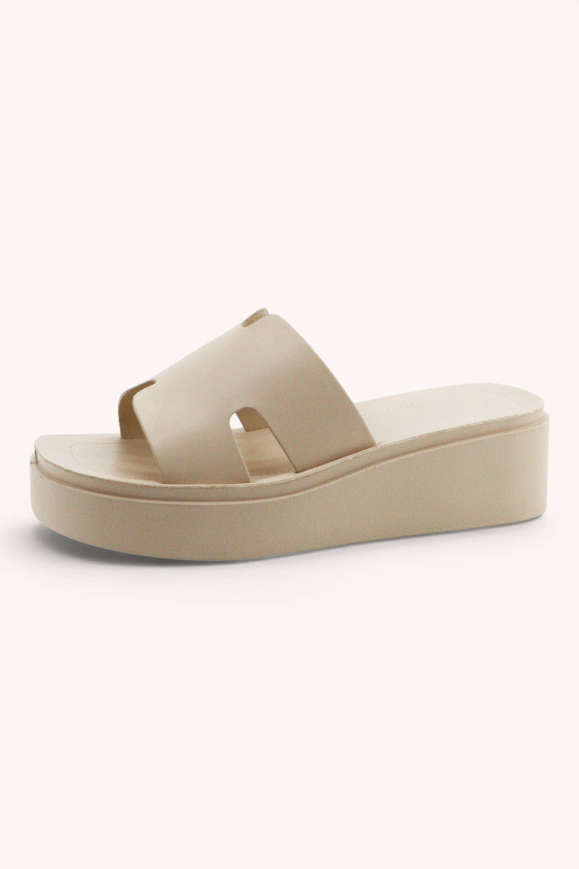 LUCK-34 H-Cut Platform Slide Sandals Trendy Everyday Flats: IVORY / A12