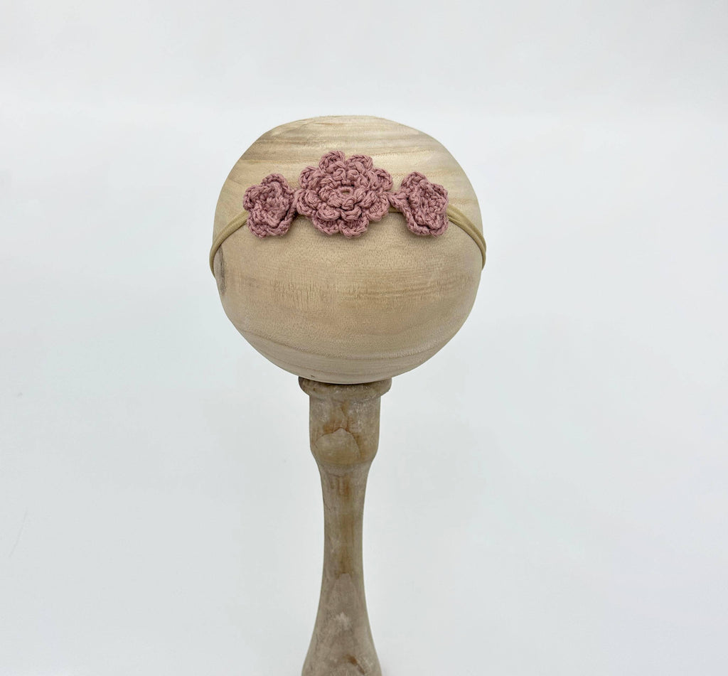 Crochet Flower Headband: With Card / Plum / Triple Flower