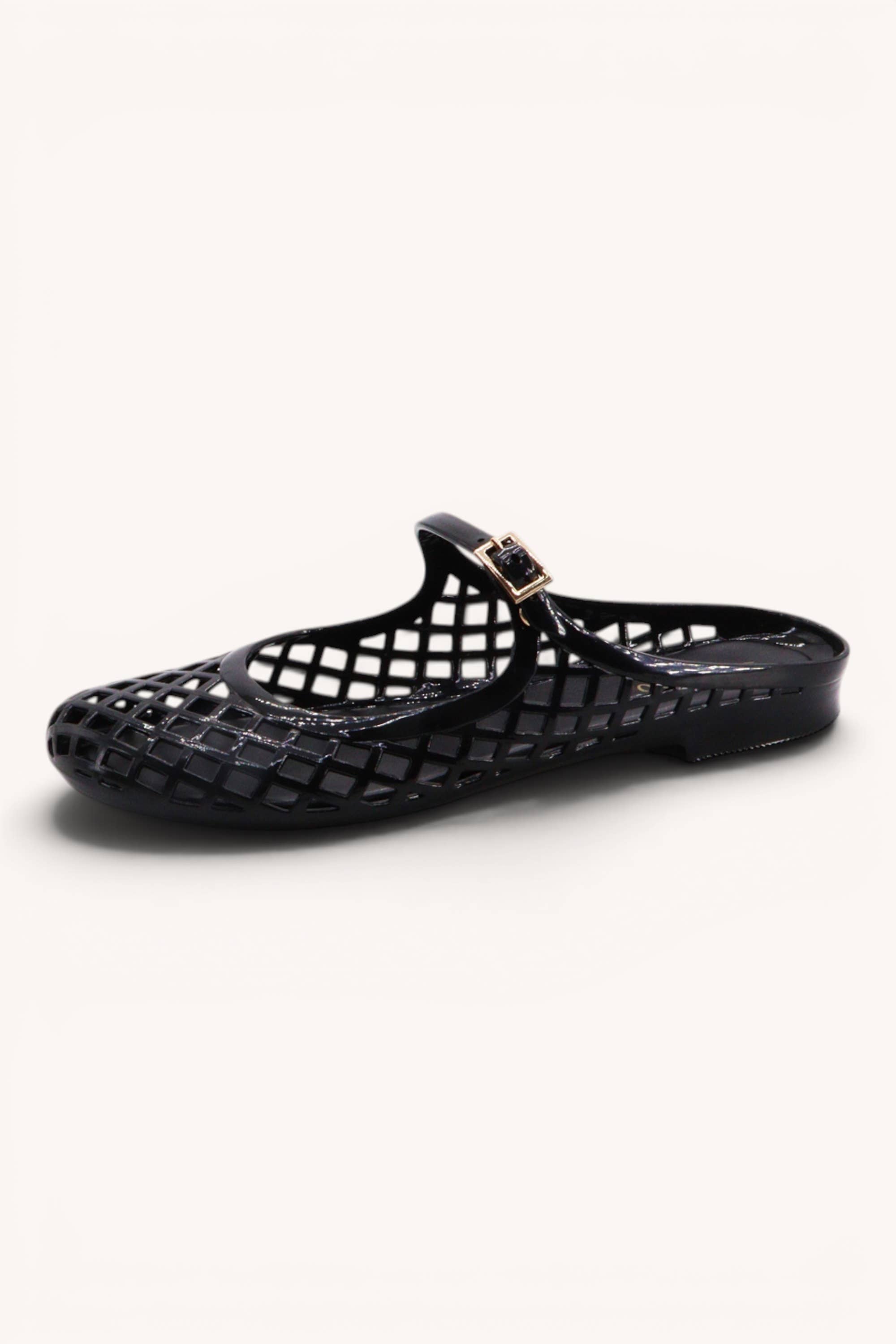 MACY-01 Woven Jelly Mary Jane Flats with Buckle Strap: NUDE / A12