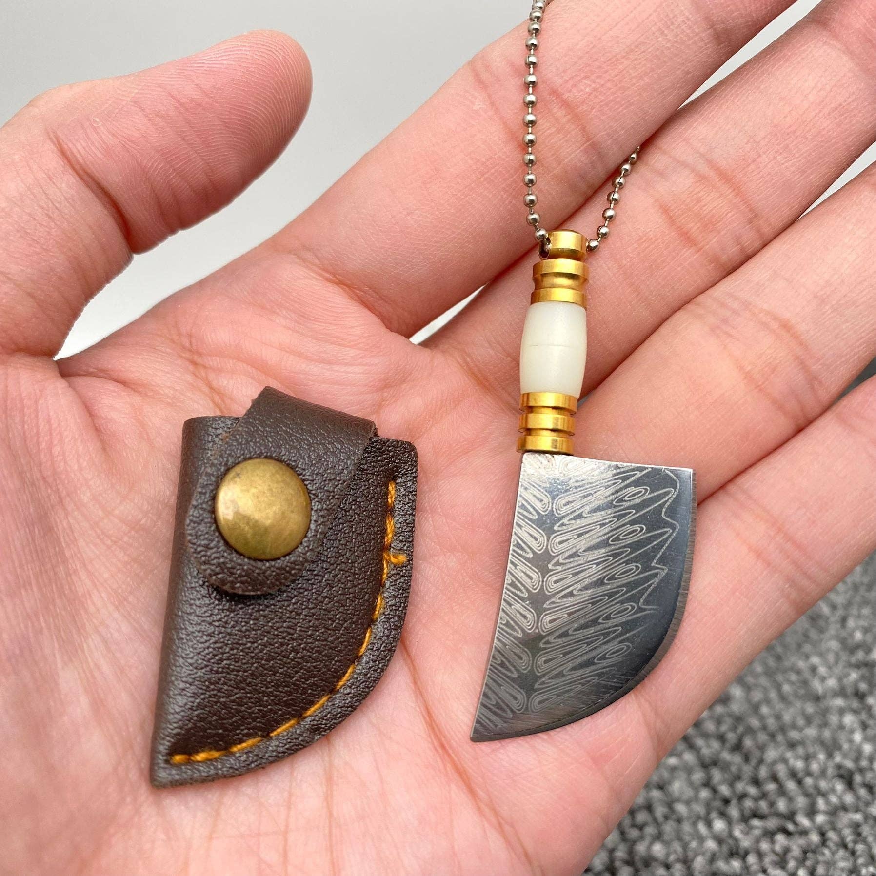 Mini Damascus Blade with Leather Cover