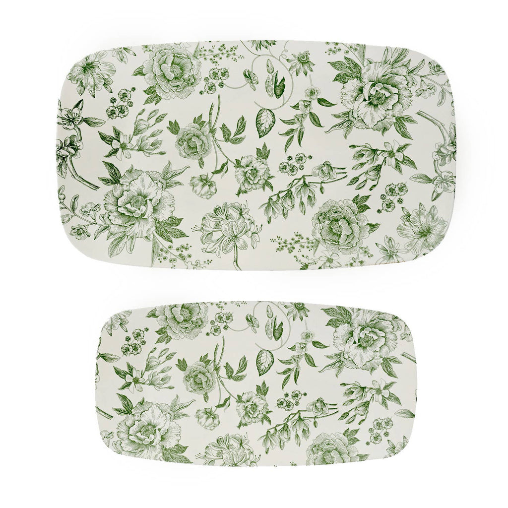 Green Delft Stacking Melamine Tray - Set of 2