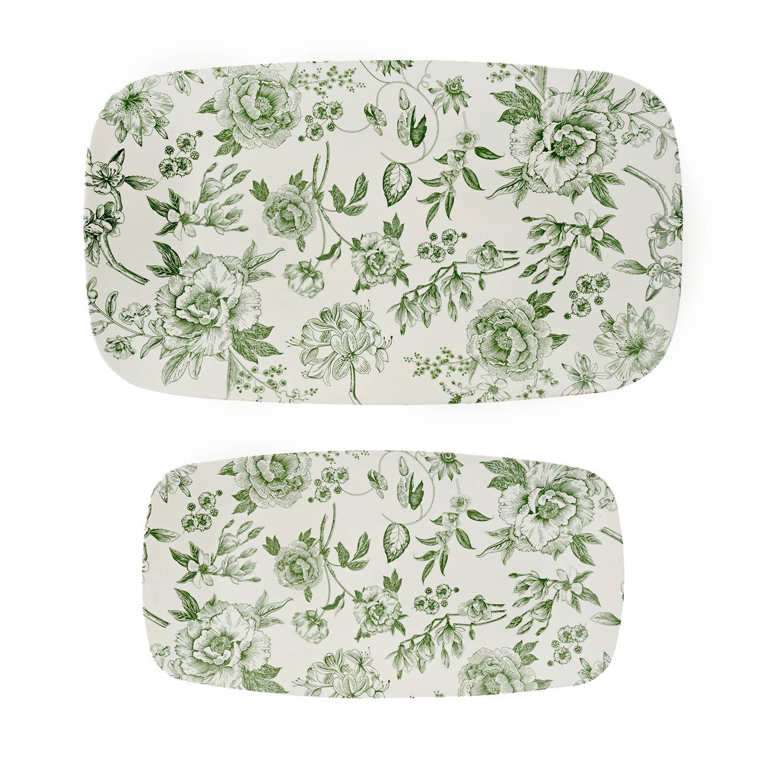 Green Delft Stacking Melamine Tray - Set of 2