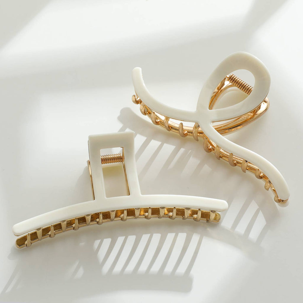 Vera White/Gold Metal Assorted Claw Clips