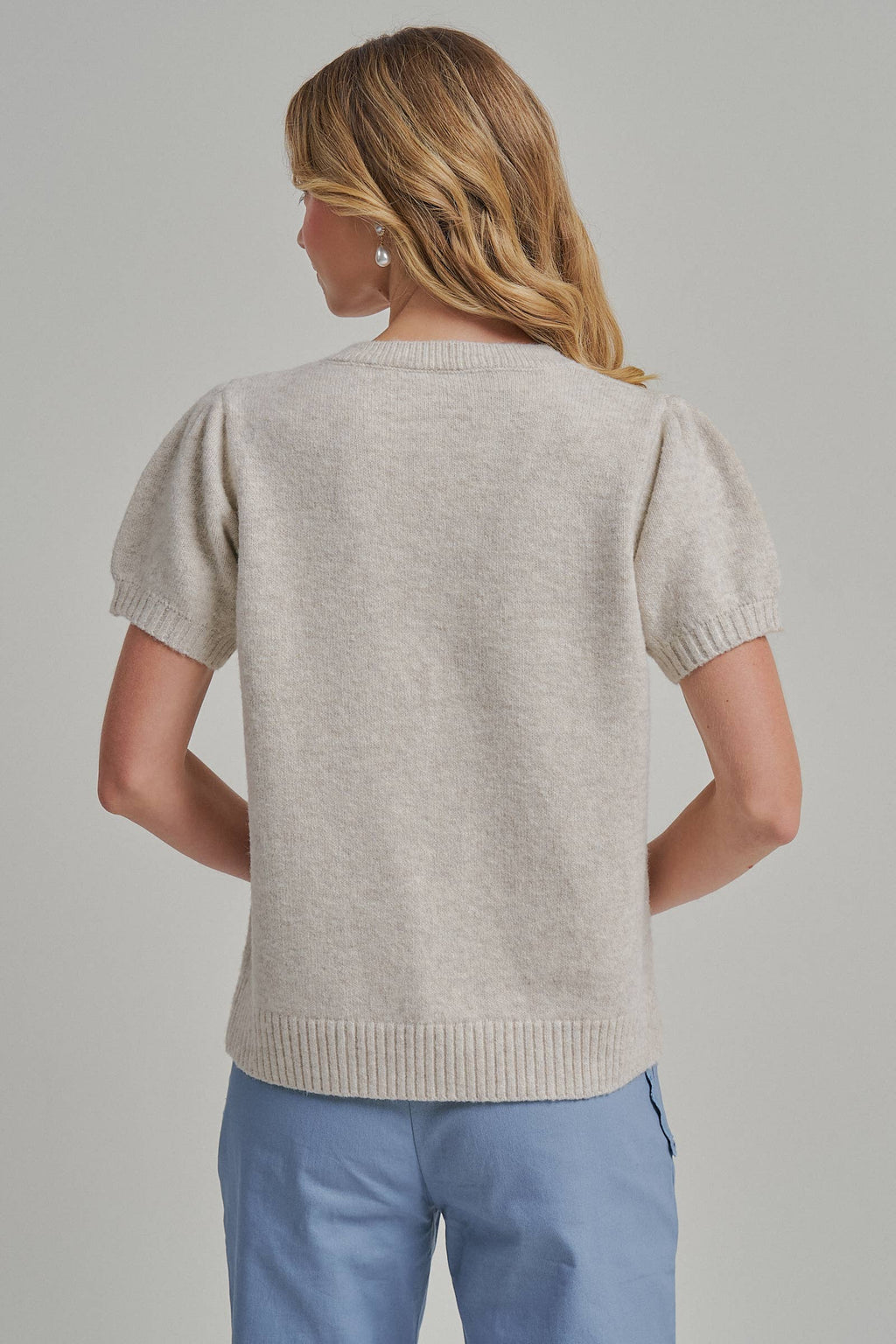 SHORT SLEEVE RELAXED FIT CARDIGAN _JLT00295-01: OATMEAL / S-M-L(2-2-2)