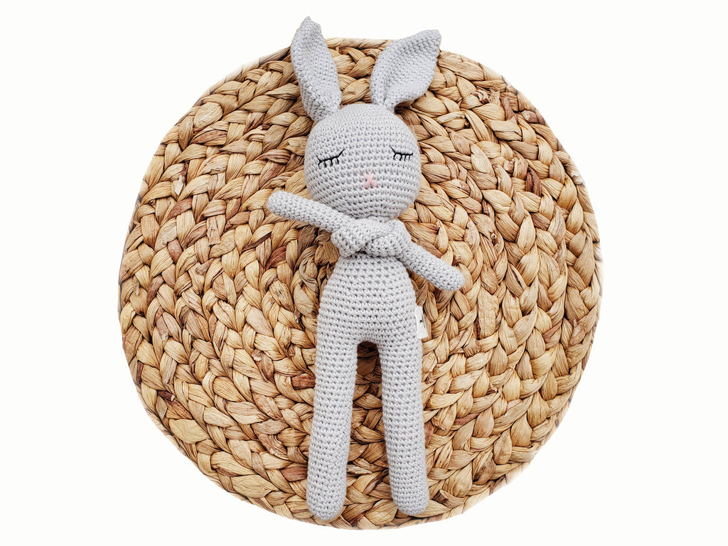 Sleepy Crochet Bunny Doll Standing Ears: Boy bunny Doll w/Gray Pants