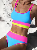 Colorblock High Waisted Bikini Set with Scalloped Trim
