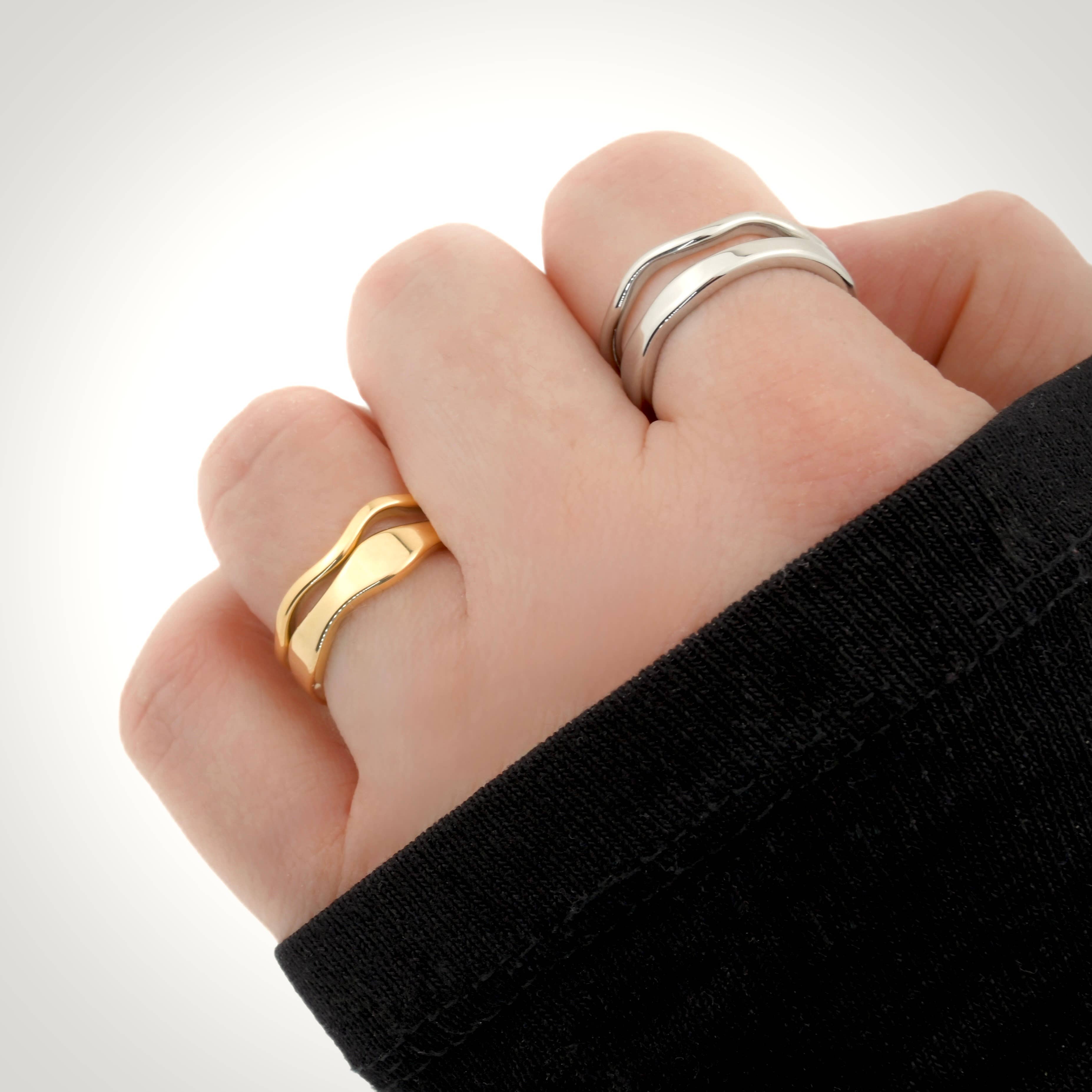 Stackable Gold Wave Ring Set - Tarnish-free Stainless Steel: Yellow Gold / 8 / Thin