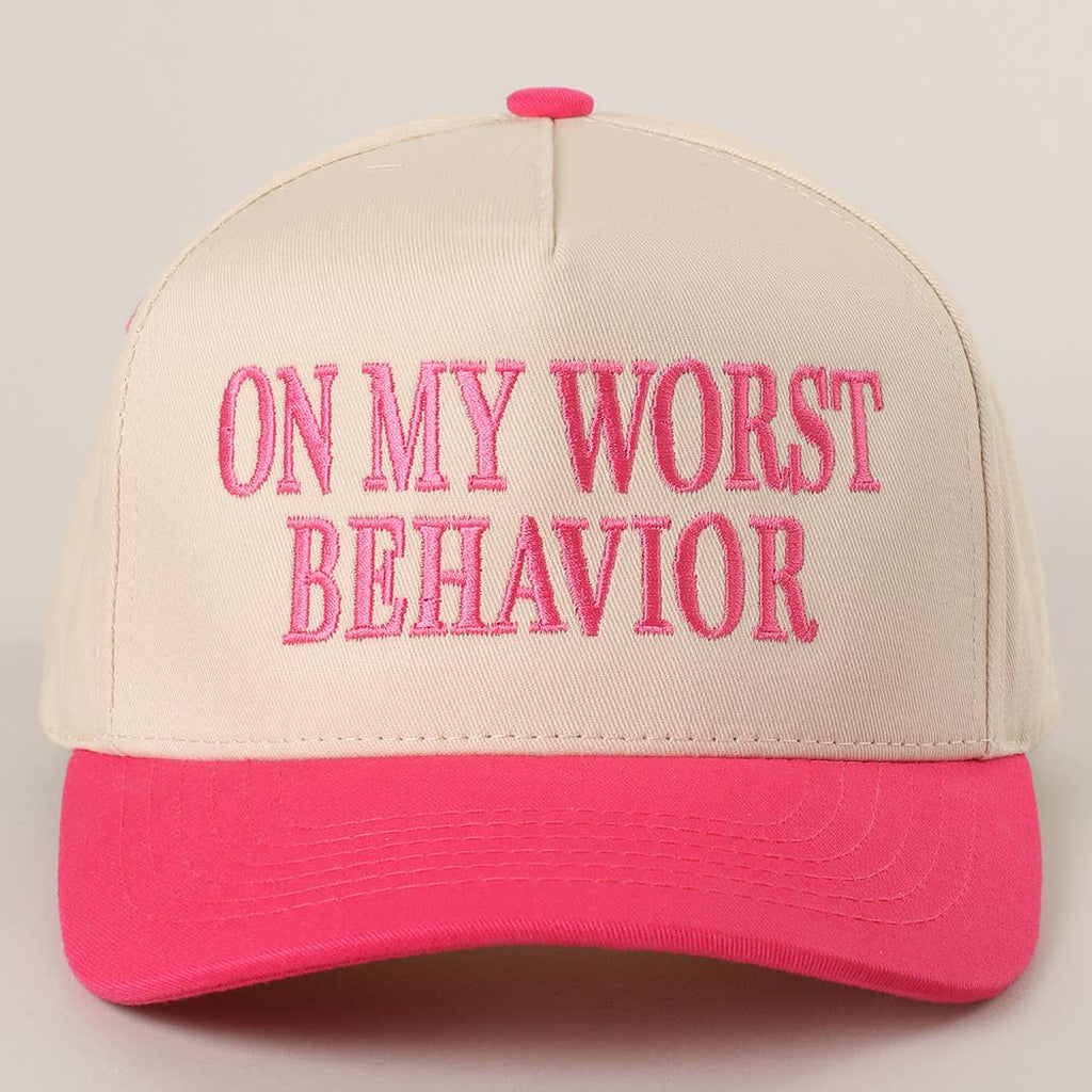 ON MY WORST BEHAVIOR Embroidered Trucker Hat: DENIM / One Size