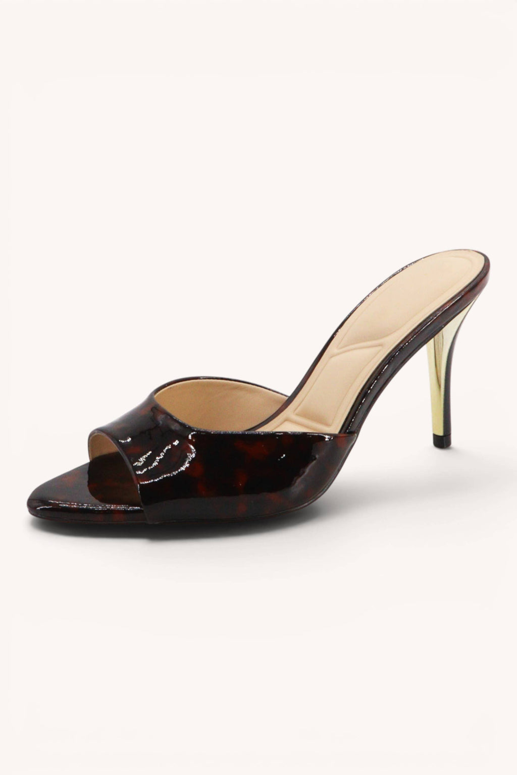 FEROCIOUS-08 Glossy Stiletto Mule Heels Trendy Open Toe Sand: TORTOISE / A12