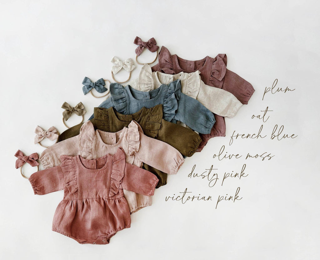 Gabriella Longsleeve Romper with Bow: Plum / 0-3 months