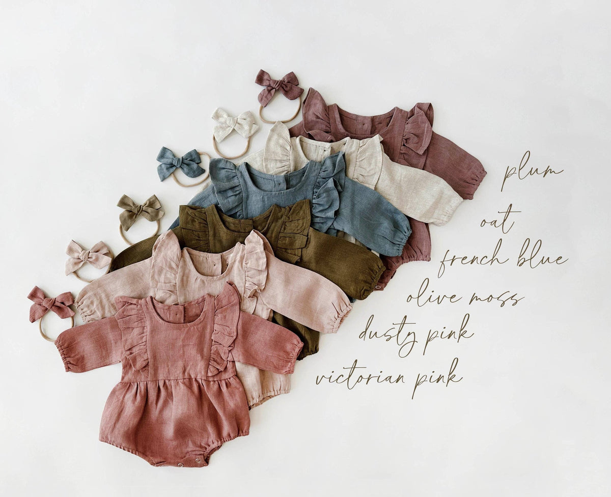 Gabriella Longsleeve Romper with Bow: Plum / 0-3 months