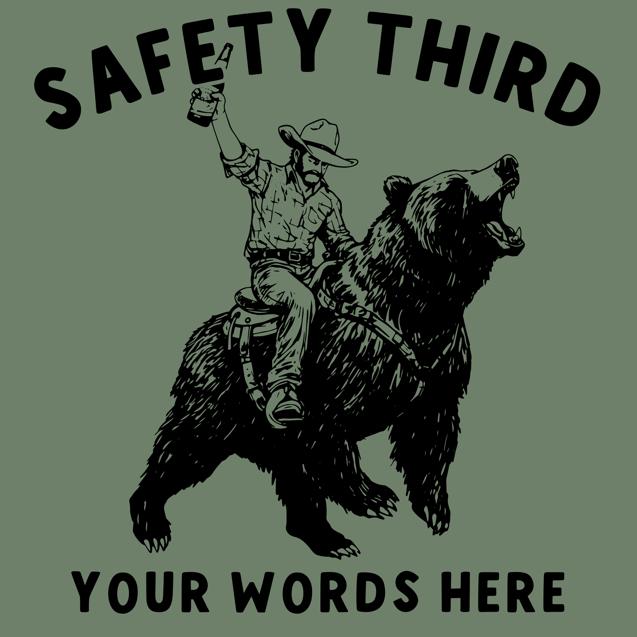 Safety Third Bear Rider Graphic Tee | Long Sleeve 281: Olive Tee / Unisex XX-Large