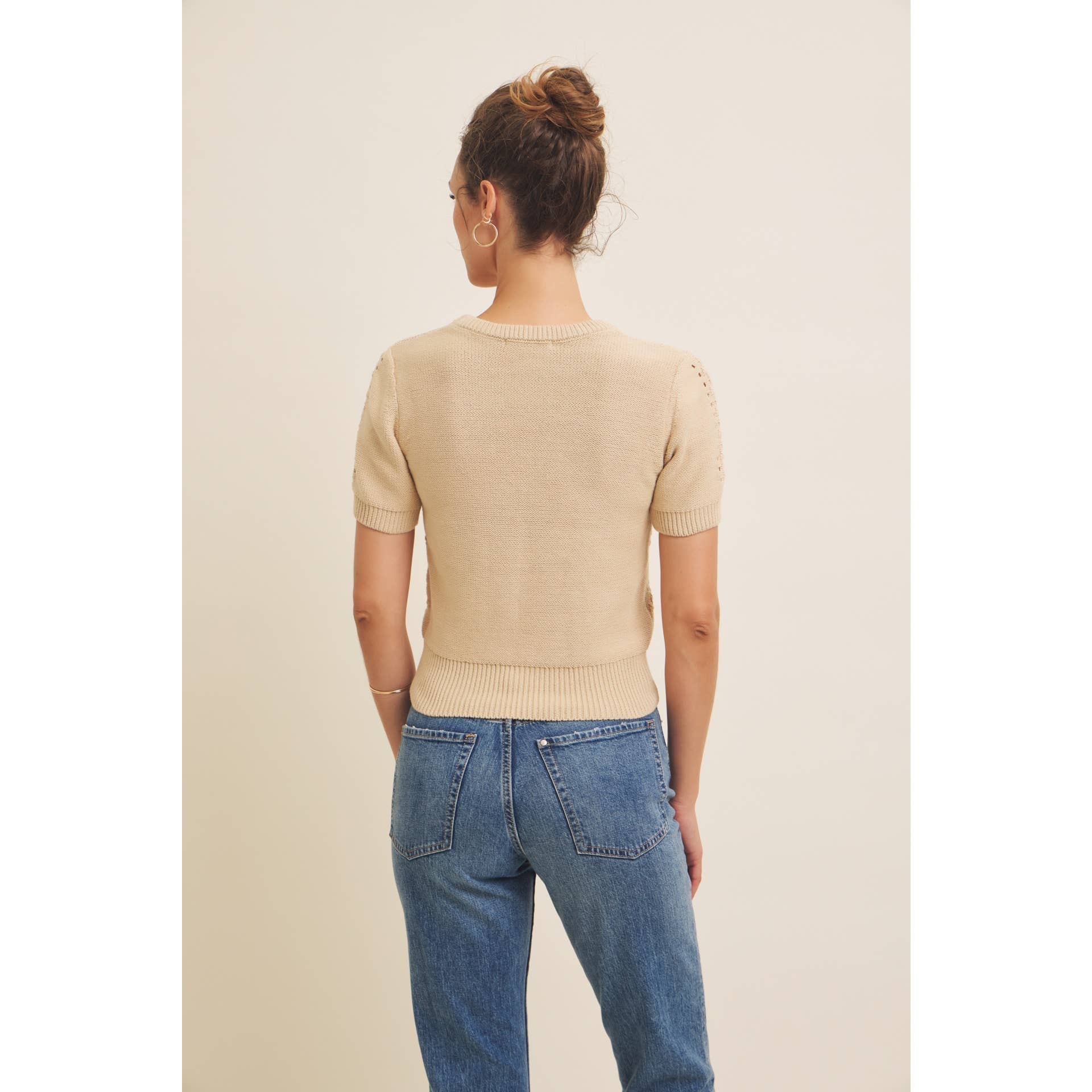 SOFT NOD TO VINTAGE POINTELLE COTTON SWEATER TOP
