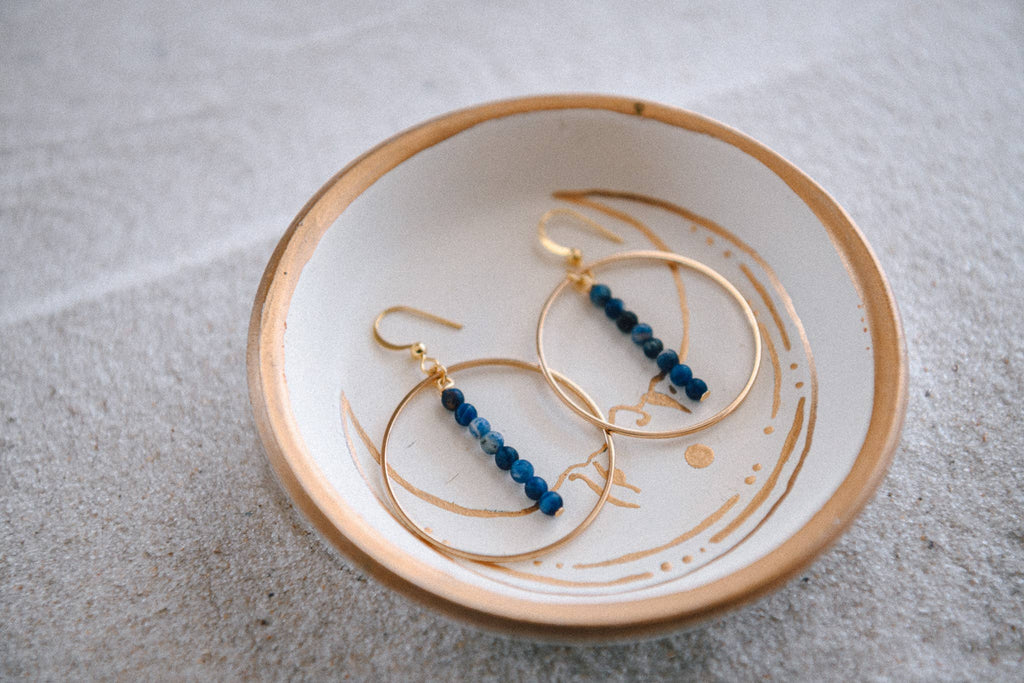 Gemstone and Gold Plated Drop Hoop Earring : Black