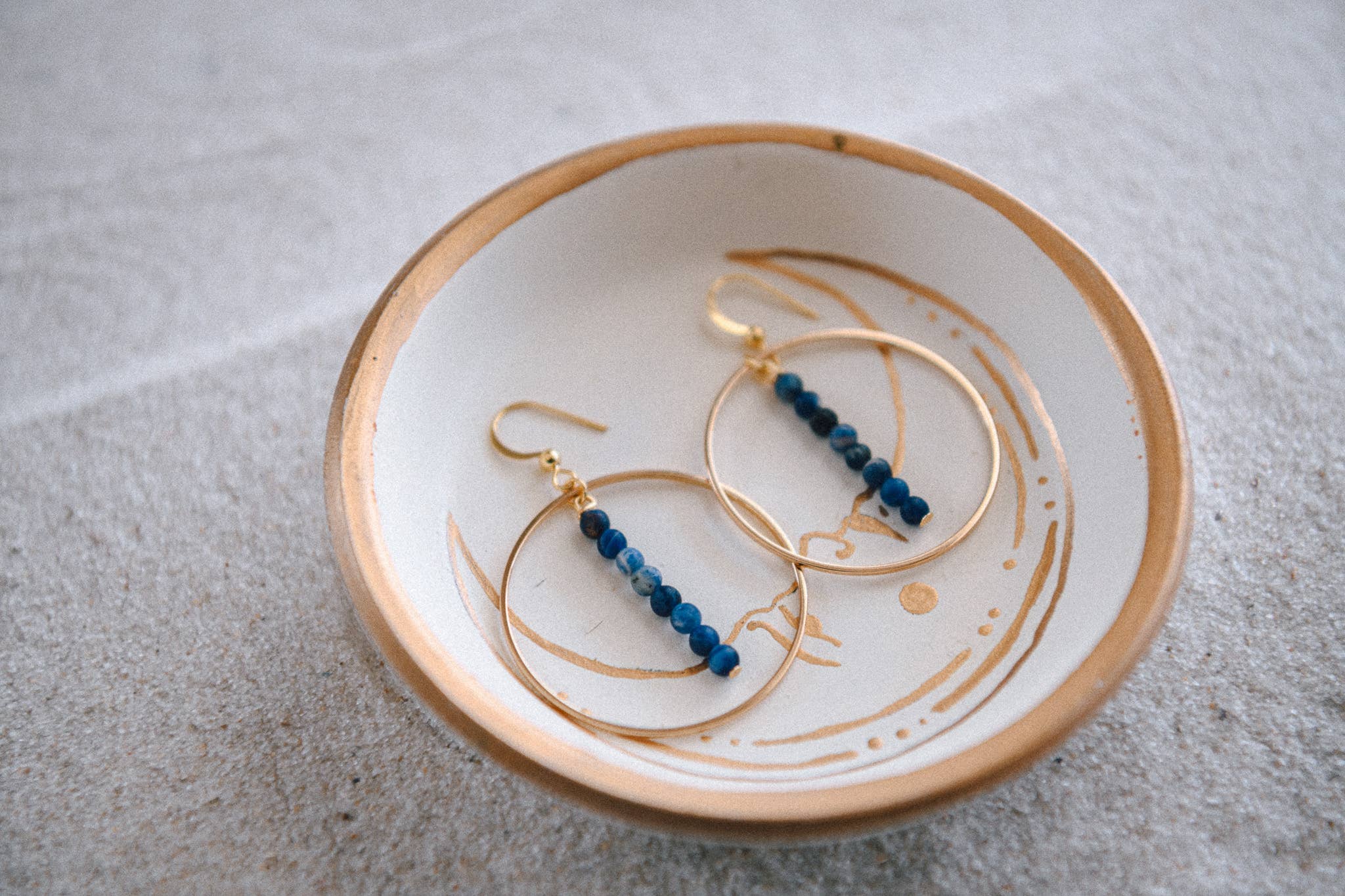 Gemstone and Gold Plated Drop Hoop Earring : Black