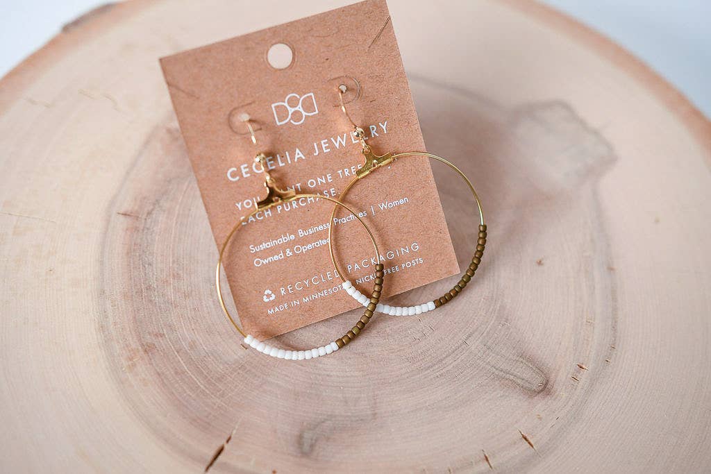Seed Bead Half and Half Hoop Earring : Terra Cotta