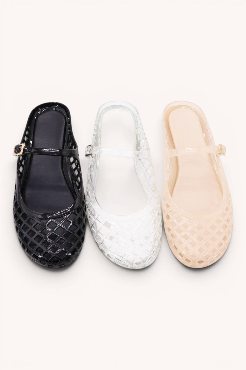 MACY-01 Woven Jelly Mary Jane Flats with Buckle Strap: NUDE / A12