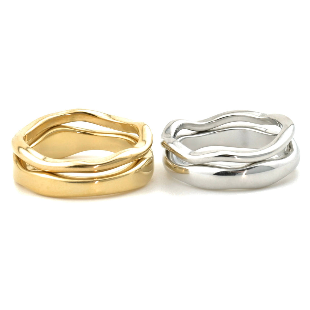 Stackable Gold Wave Ring Set - Tarnish-free Stainless Steel: Yellow Gold / 8 / Thin