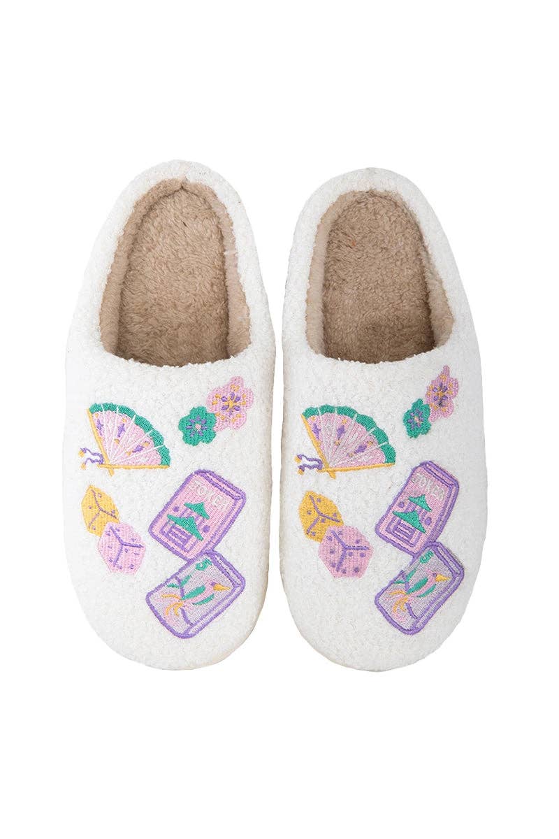 Mahjong Pieces House Slippers for Women: White / M/L