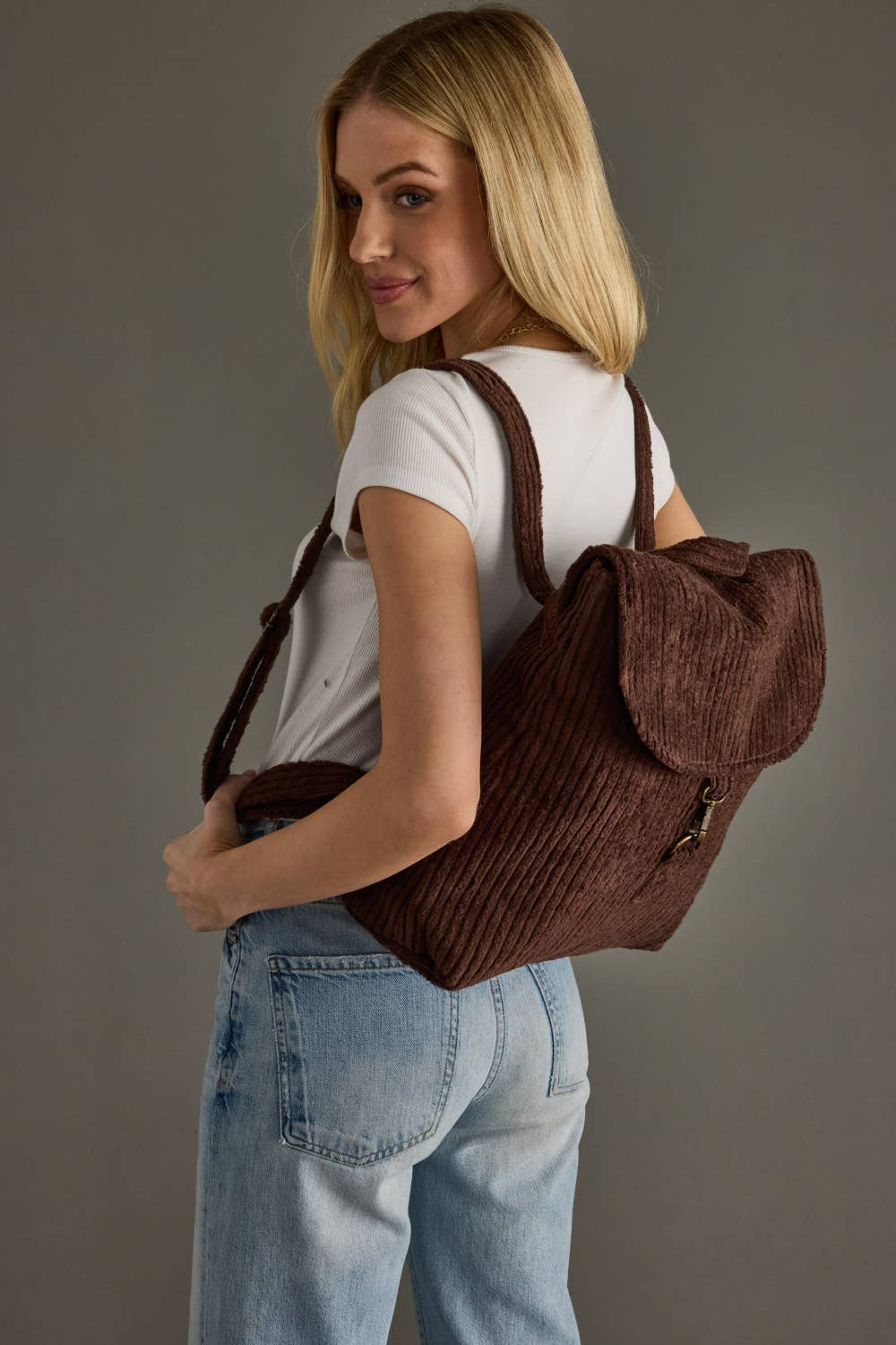 Brown Corduroy Backpack