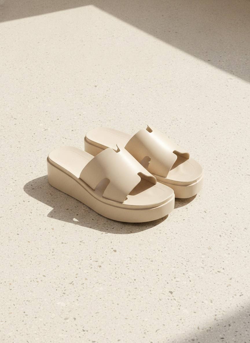 LUCK-34 H-Cut Platform Slide Sandals Trendy Everyday Flats: IVORY / A12