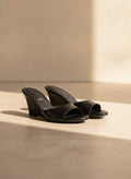 ZONE-10 Sleek Wedge Mule Sandals Trendy Open Toe Heels: BLACK PU / A12