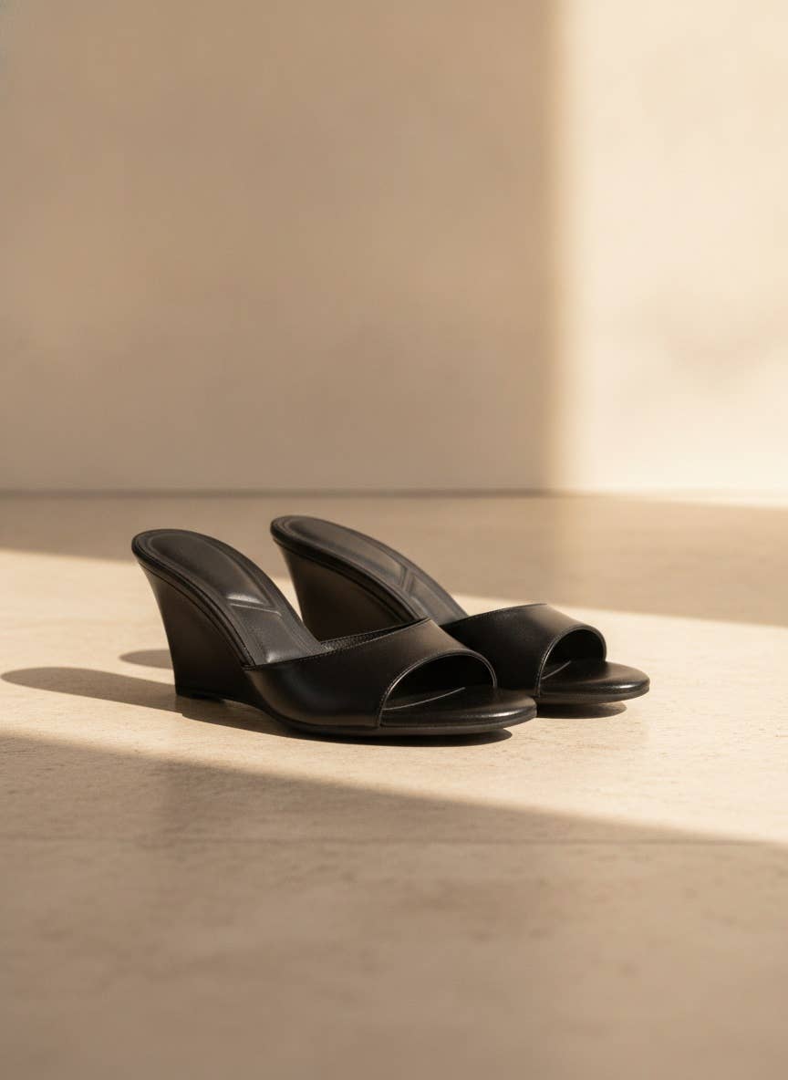 ZONE-10 Sleek Wedge Mule Sandals Trendy Open Toe Heels: BLACK PU / A12