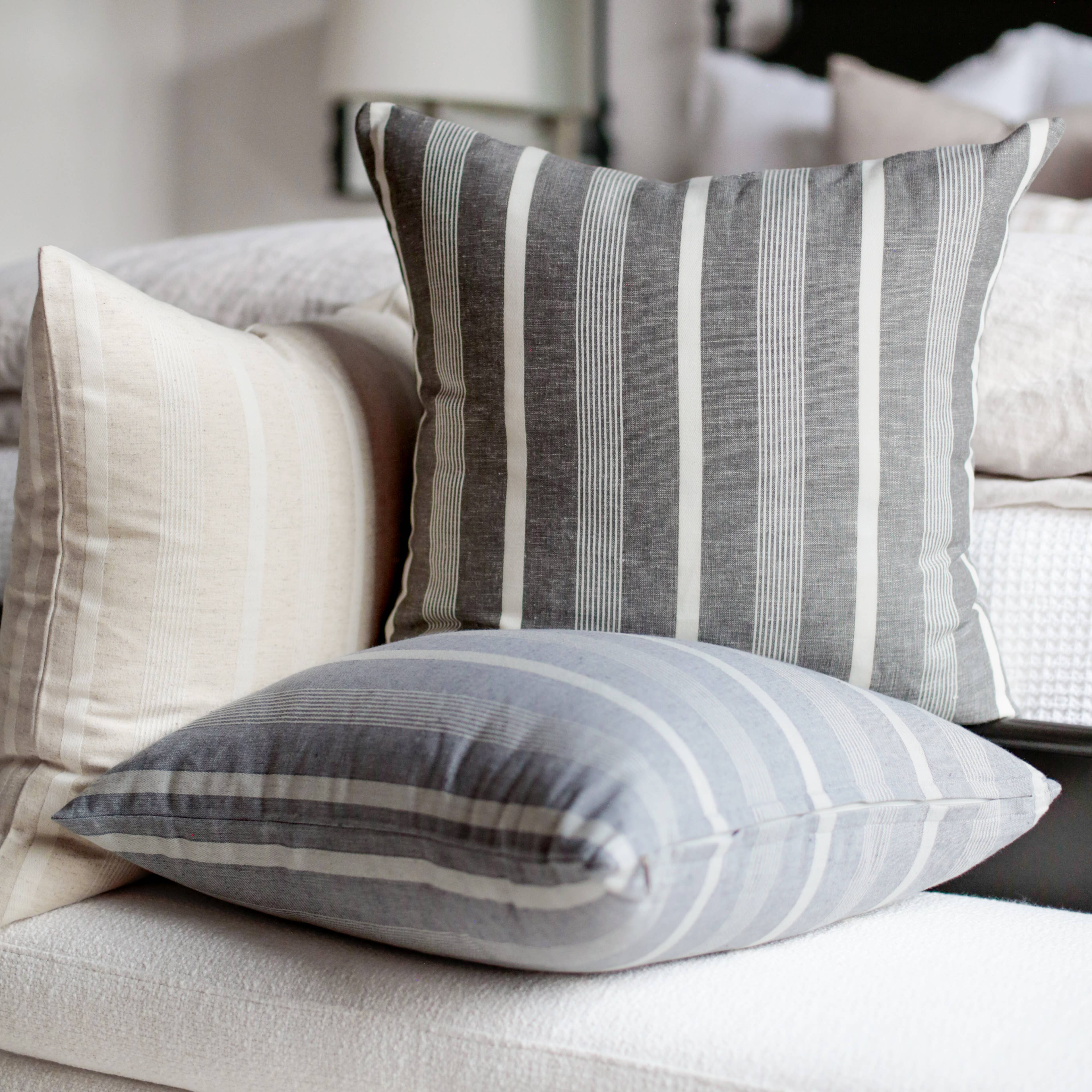 Linen Stripe Pillow Cover | Addison: Gray Stripe