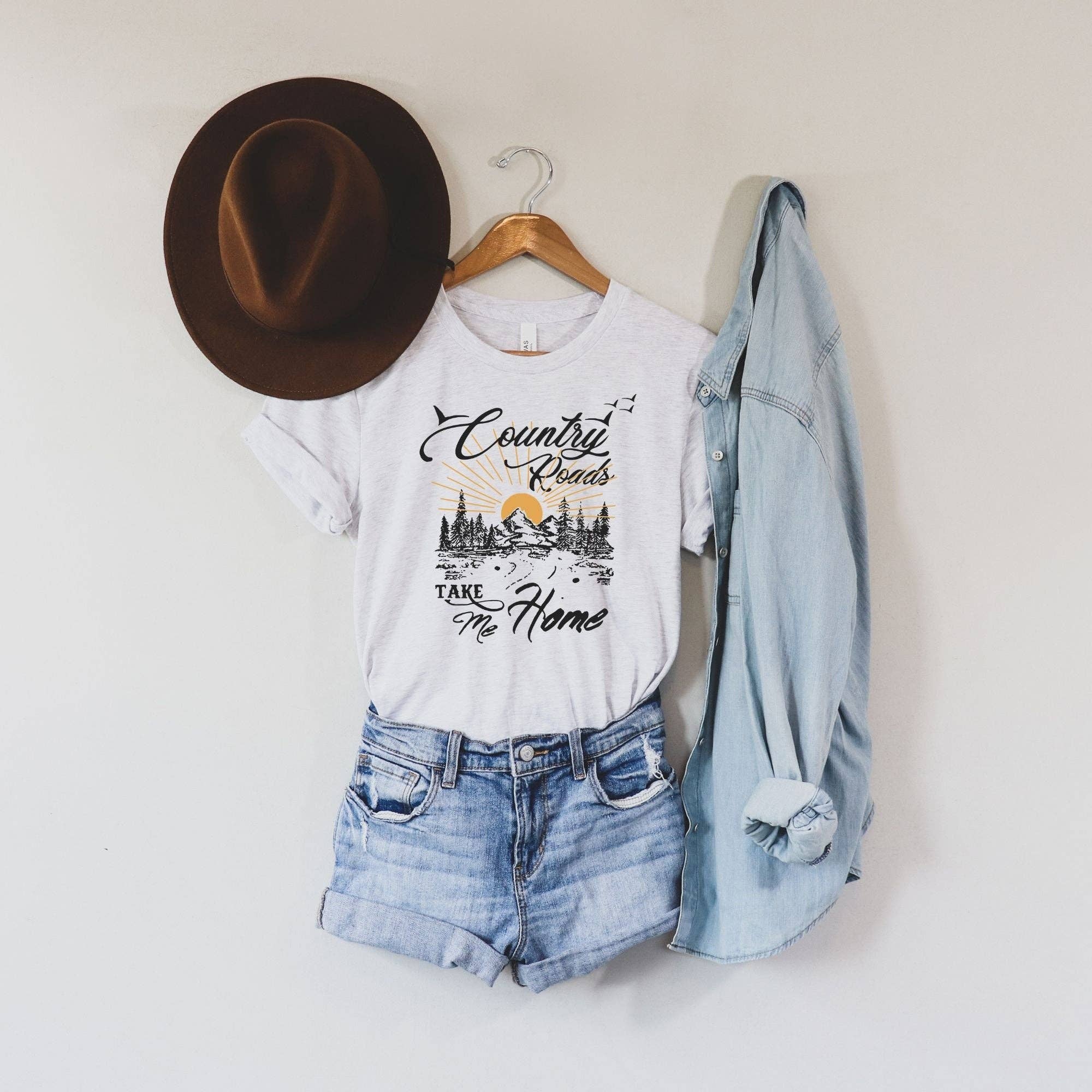 Country Roads Take Me Home Graphic Tee  094: Solid Athletic Grey (TShirt only) / XXL / TShirt