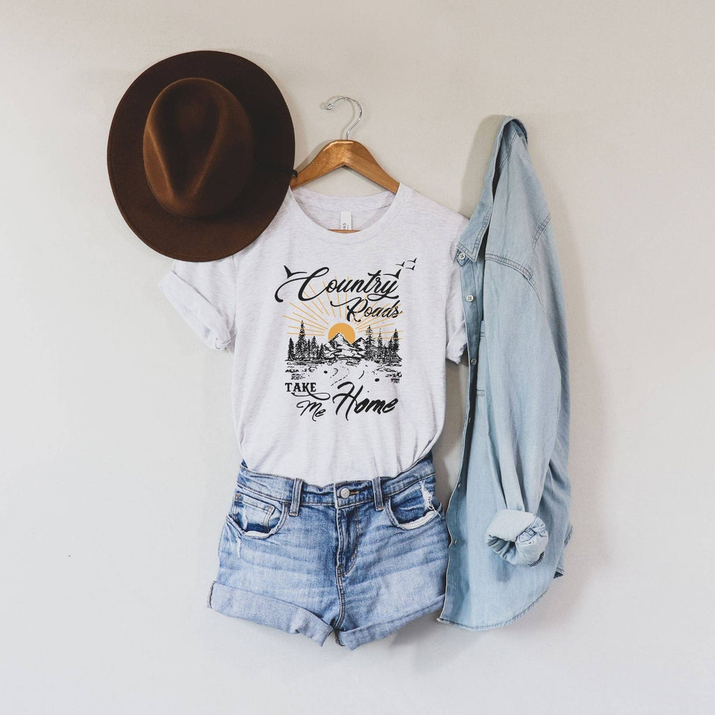 Country Roads Take Me Home Graphic Tee  094: Solid Athletic Grey (TShirt only) / S / TShirt