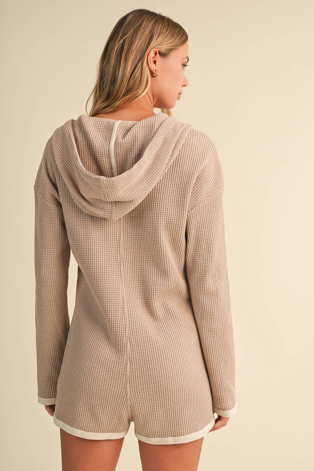 Hooded waffle knit romper