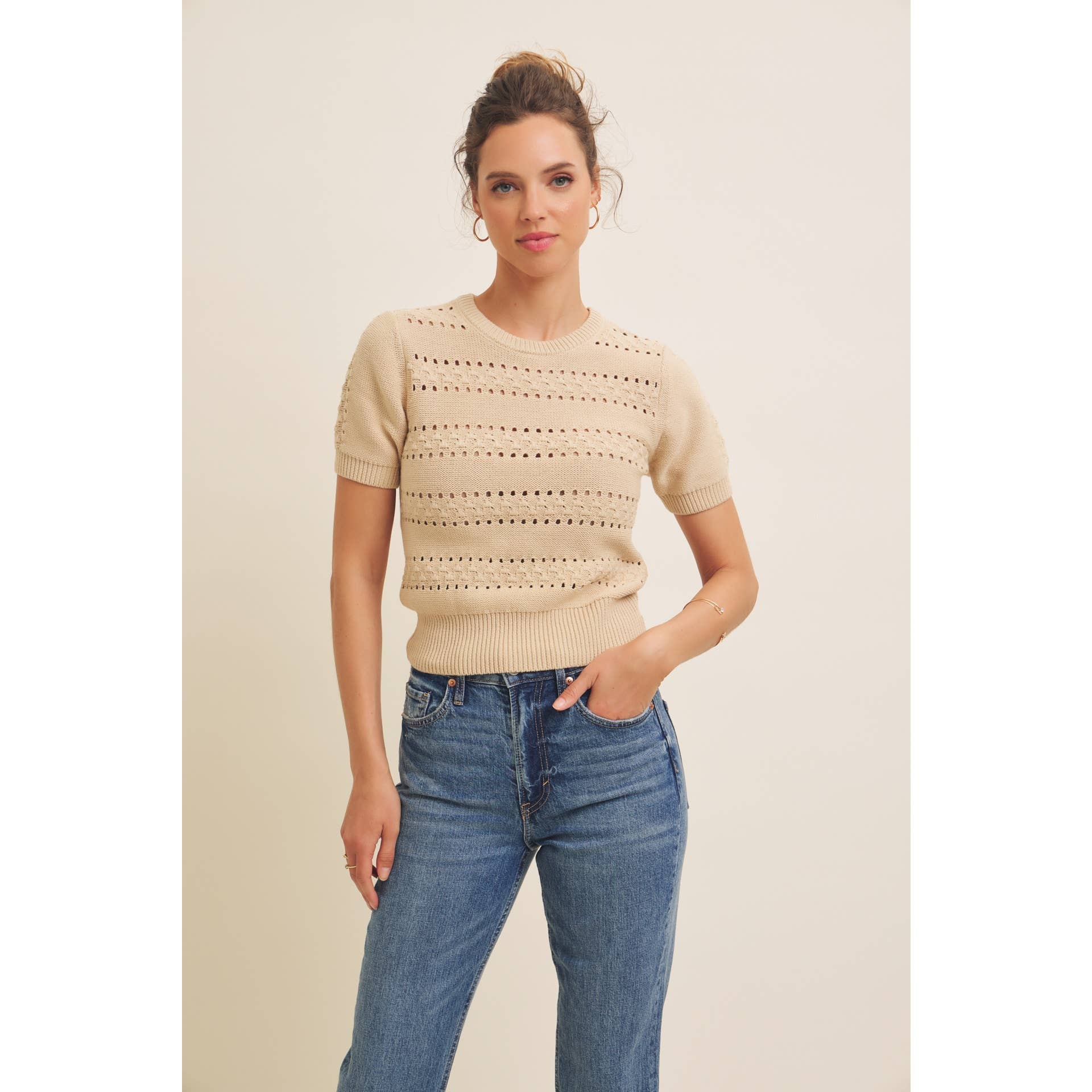 SOFT NOD TO VINTAGE POINTELLE COTTON SWEATER TOP