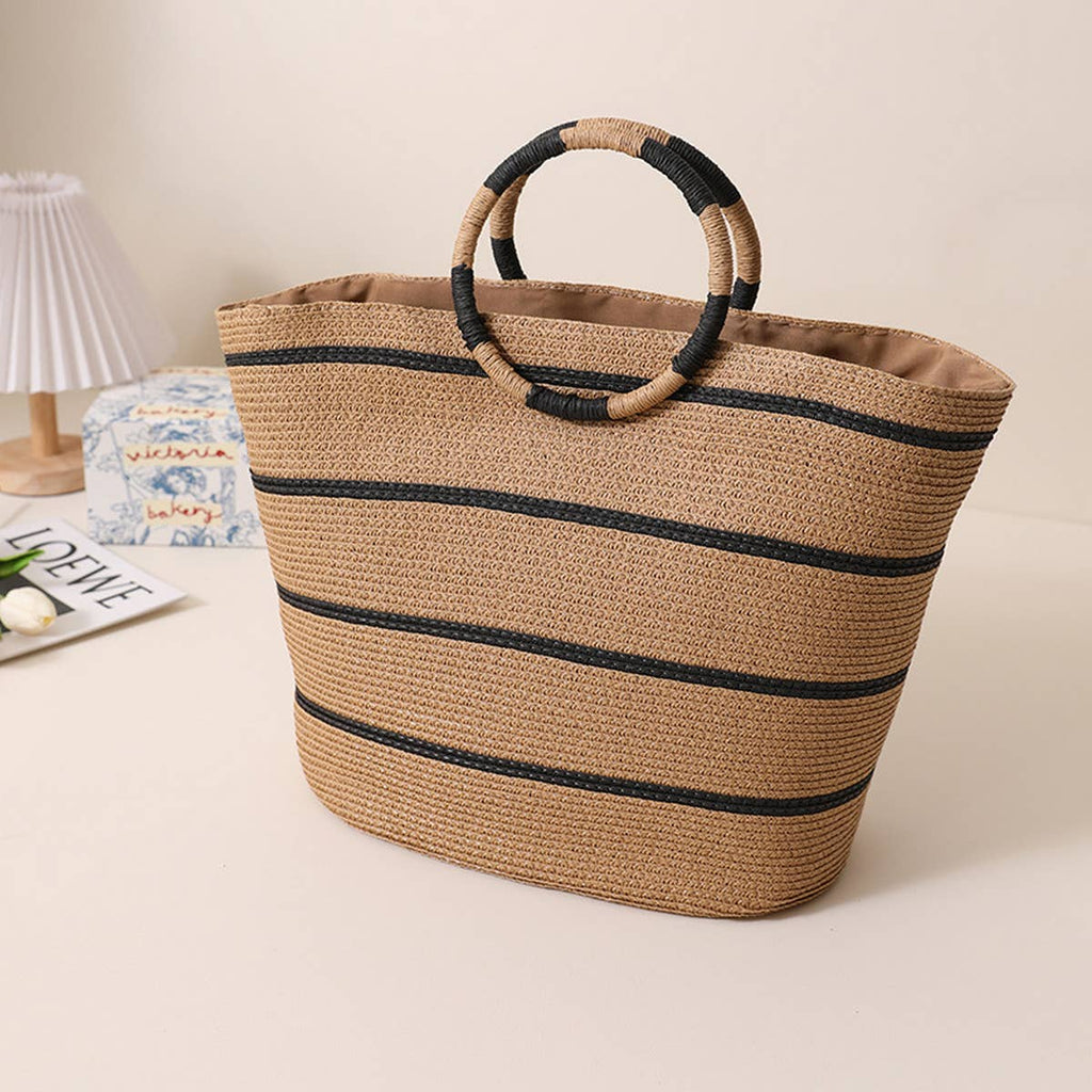 NEW STRIPED TOTE STRAW BAG WOVEN BAG